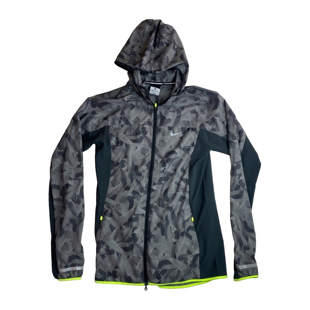 Nike Womens Feather Print Zip Up Lightweight Windbreaker Jacket Size Small Gray